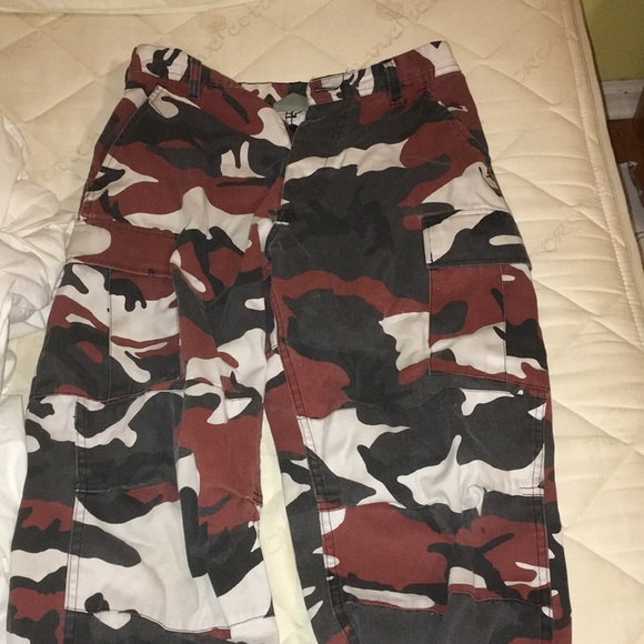 red and black camo pants